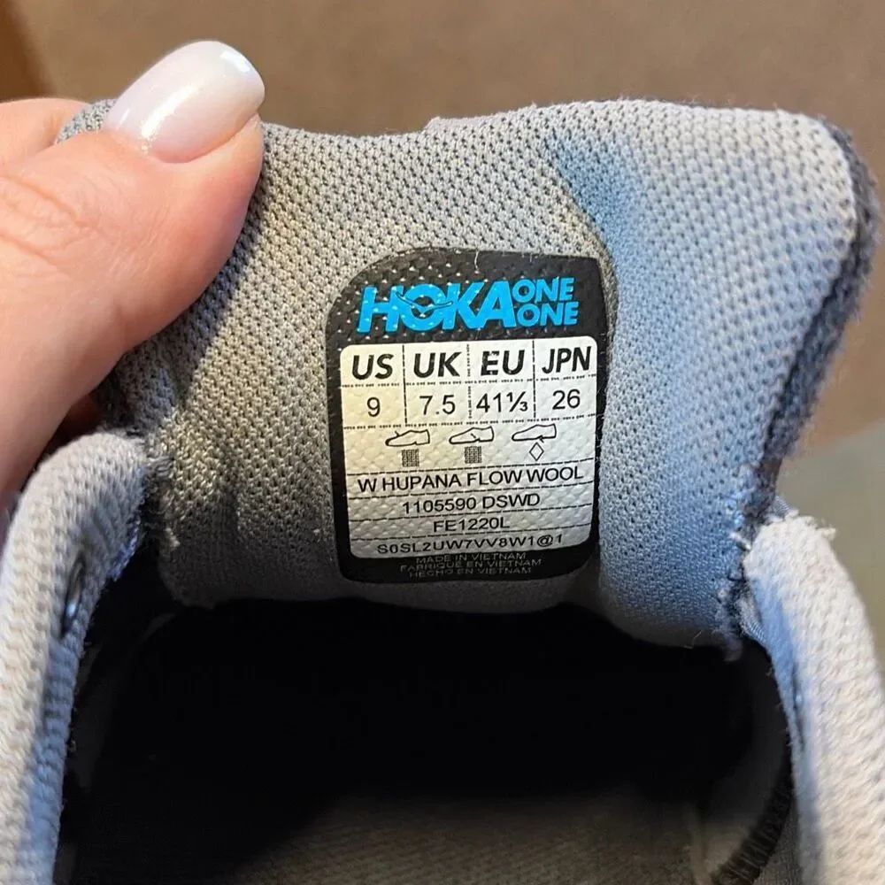 ✨HOKA ONE ONE - HUPANA FLOW WOOL DARK SHADOW SZ 9 SNEAKERS✨ - Picture 8 of 9